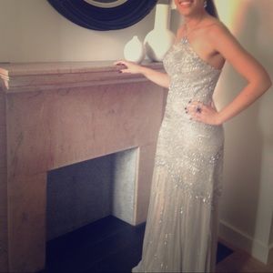 Lovely detailed sequin & beaded silver gown